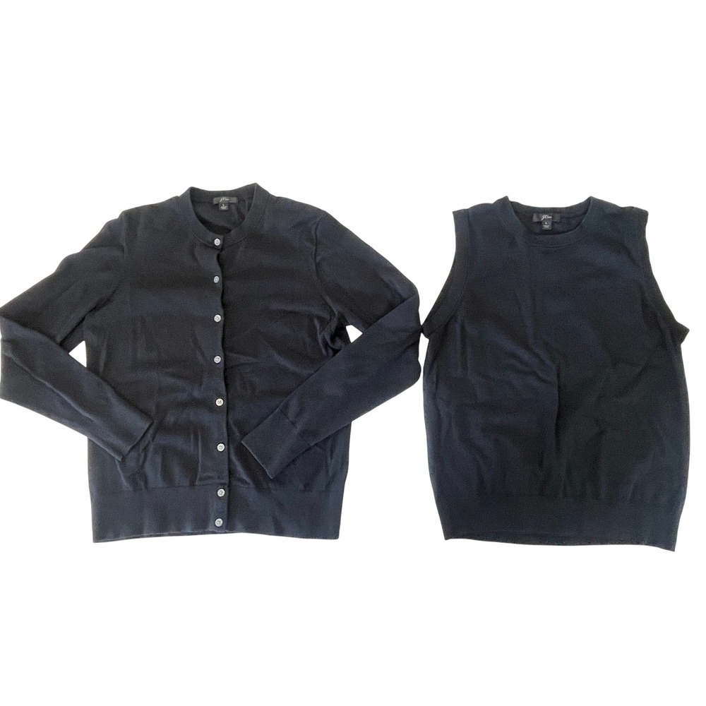 J.Crew‎ Womens Black Cardigan and Shell Twin Set Sweater Size Large Button Front